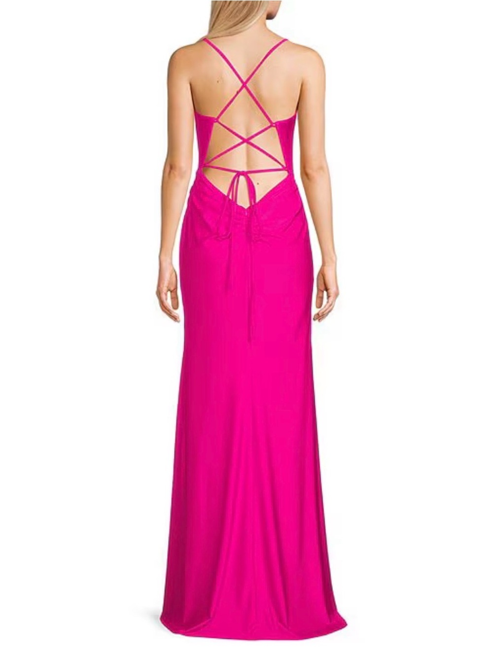 Gianni Bini Hot Pink Formal Maxi Dress Ruched Side Slit Size 5 NWT - Picture 3 of 9